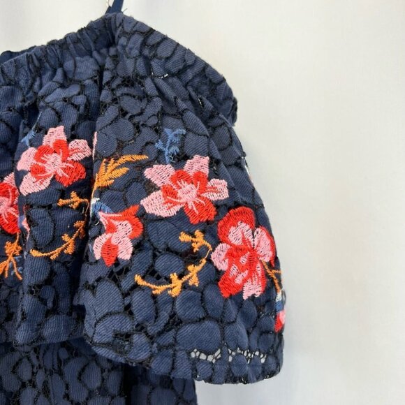 Blu Pepper Womens Dress Blue Floral Embroidered Lace Overlay Spaghetti Strap S - Picture 3 of 11